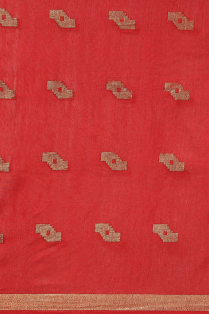 Buy Red Zari Woven Blended Silk One Minute Saree Online - Front