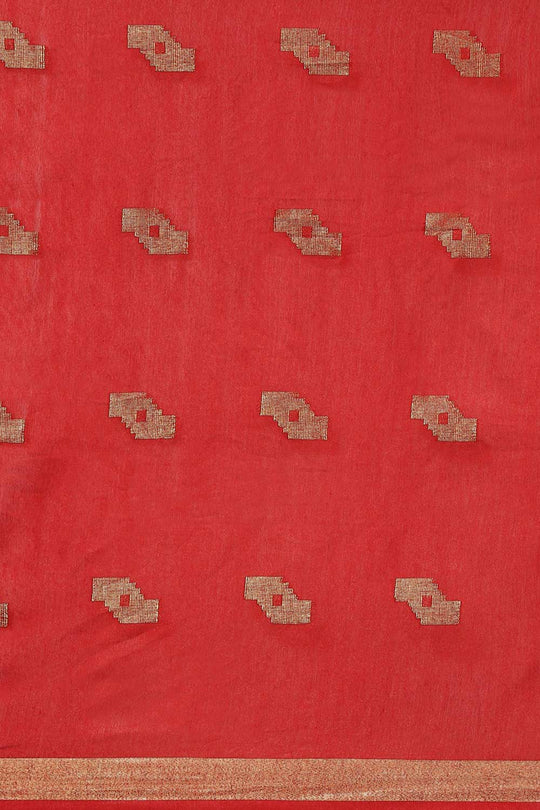 Buy Red Zari Woven Blended Silk One Minute Saree Online - Front