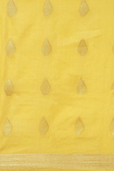 Buy Light Yellow Zari Woven Blended Silk One Minute Saree Online - Front