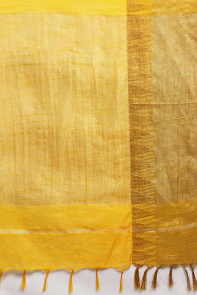 Buy Yellow Zari Woven Blended Silk One Minute Saree Online - Side