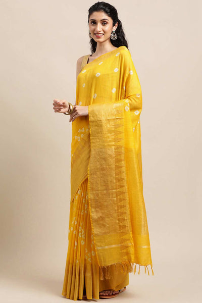Buy Yellow Zari Woven Blended Silk One Minute Saree Online