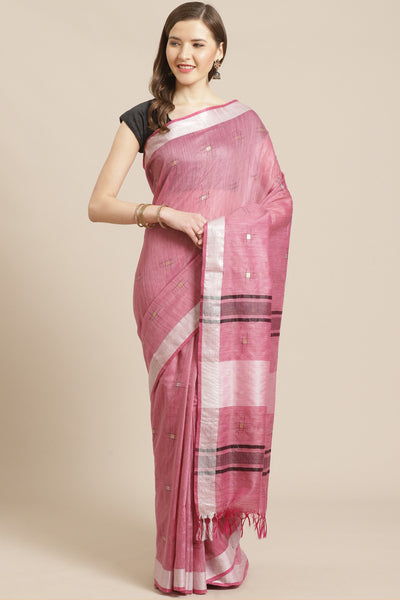 Buy Pink Woven Silk One Minute Saree