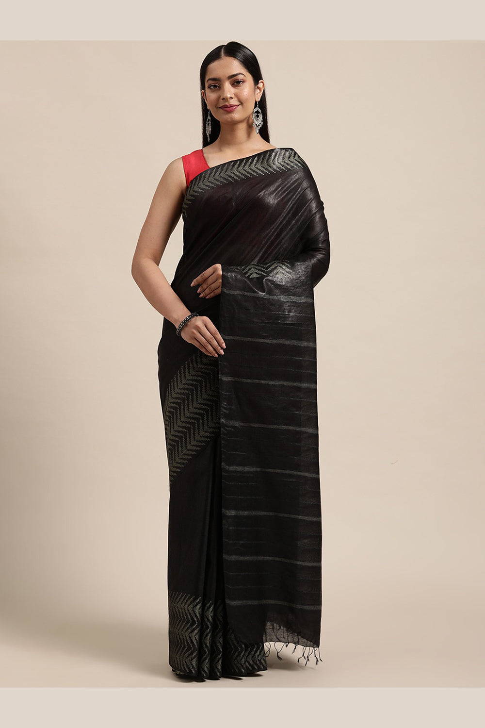 Buy Black Woven Cotton Silk One Minute Saree