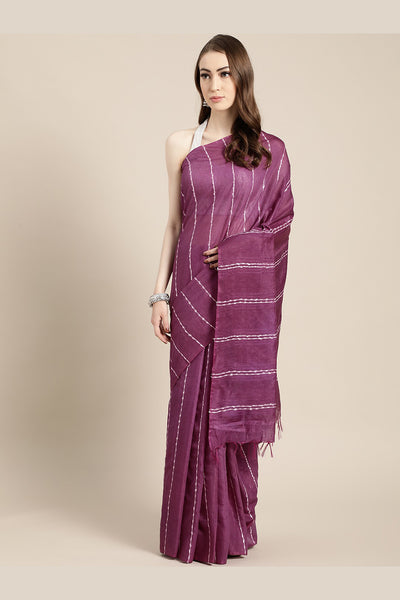 Buy Purple Stripes, Woven Art Silk One Minute Saree
