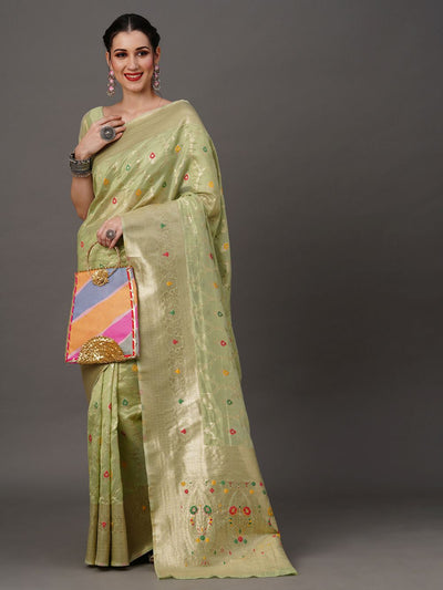 Neeta Lime Green Organza Banarasi One Minute Saree