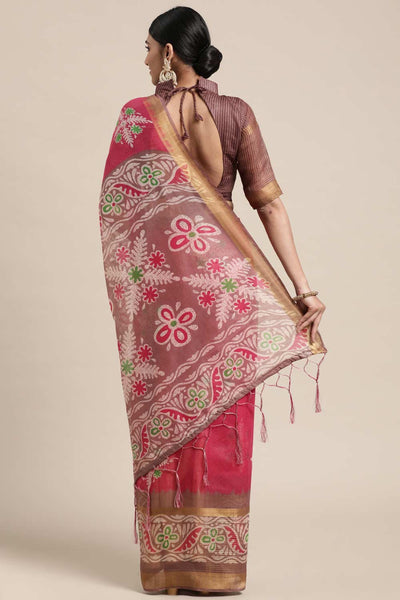 Pulki Pink Linen Blend Floral Taant One Minute Saree