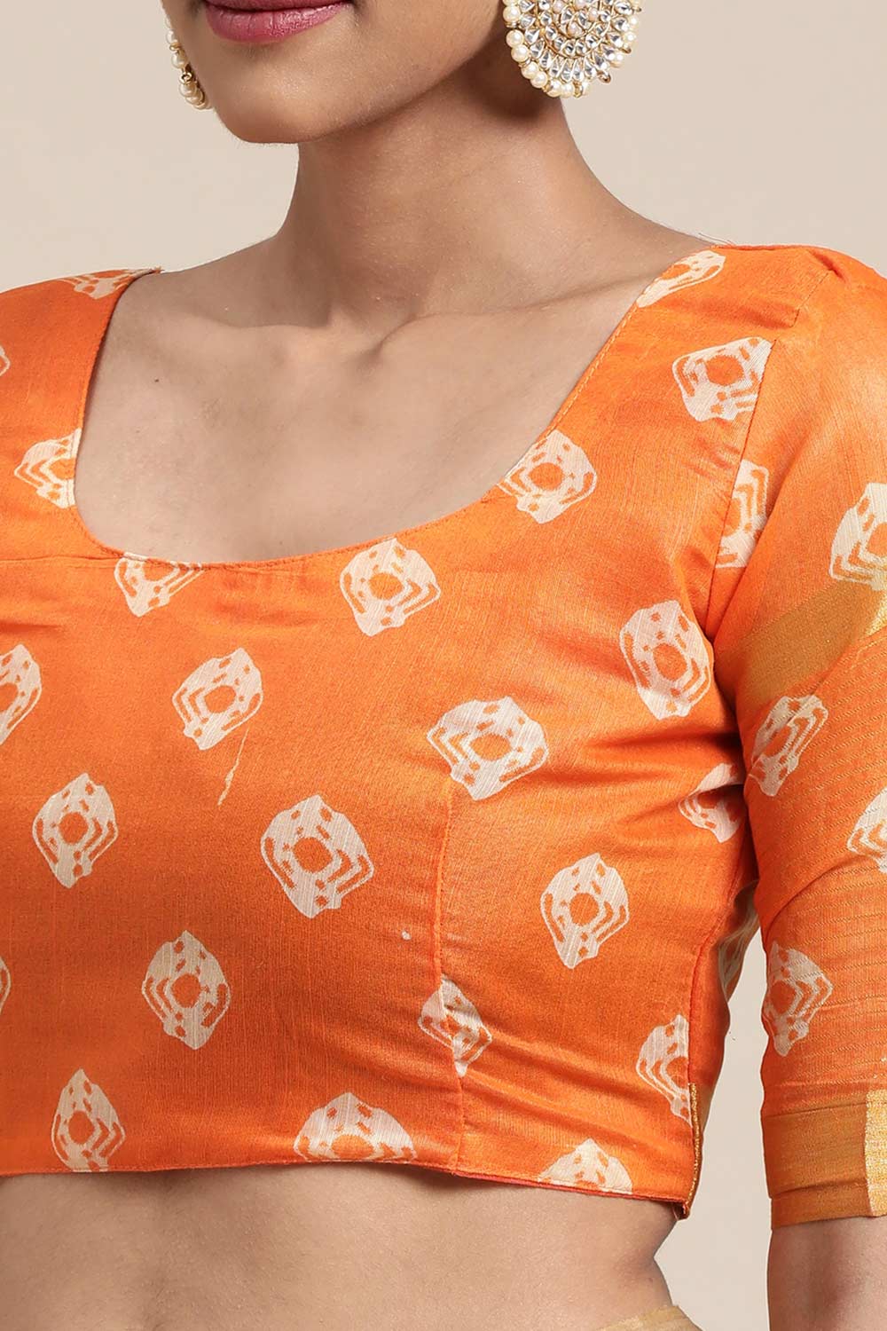 Jyoti Orange Linen Blend Bandhani Print Taant One Minute Saree