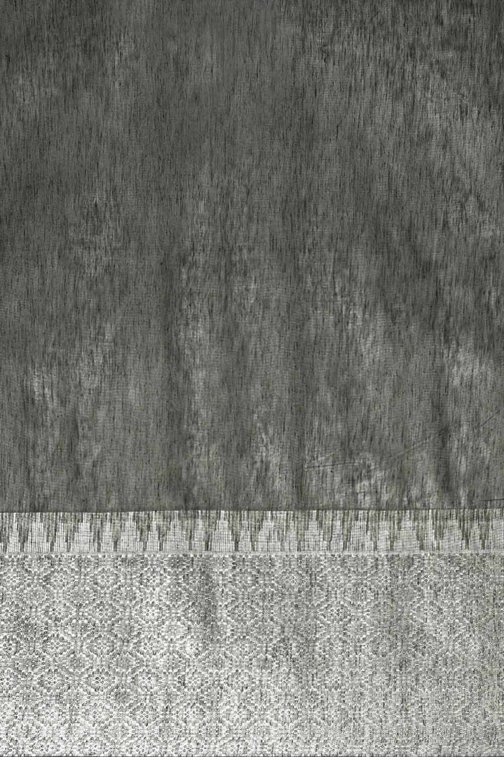 Buy Grey Zari Woven Silk Blend One Minute Saree Online - Front