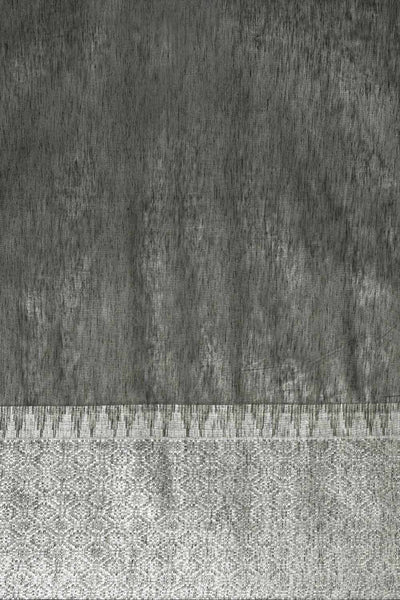 Buy Grey Zari Woven Silk Blend One Minute Saree Online - Front