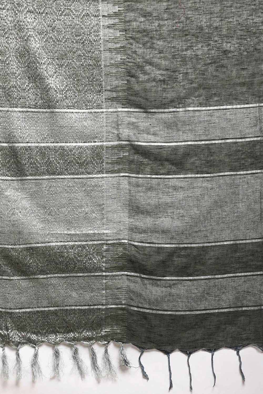 Buy Grey Zari Woven Silk Blend One Minute Saree Online - Side