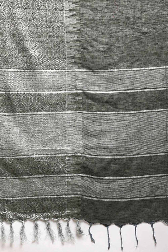 Buy Grey Zari Woven Silk Blend One Minute Saree Online - Side