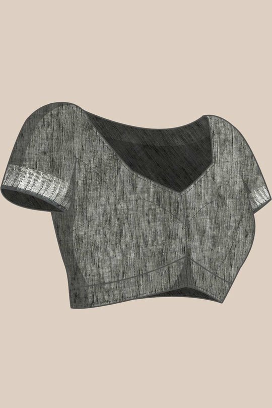 Buy Grey Zari Woven Silk Blend One Minute Saree Online - Zoom In