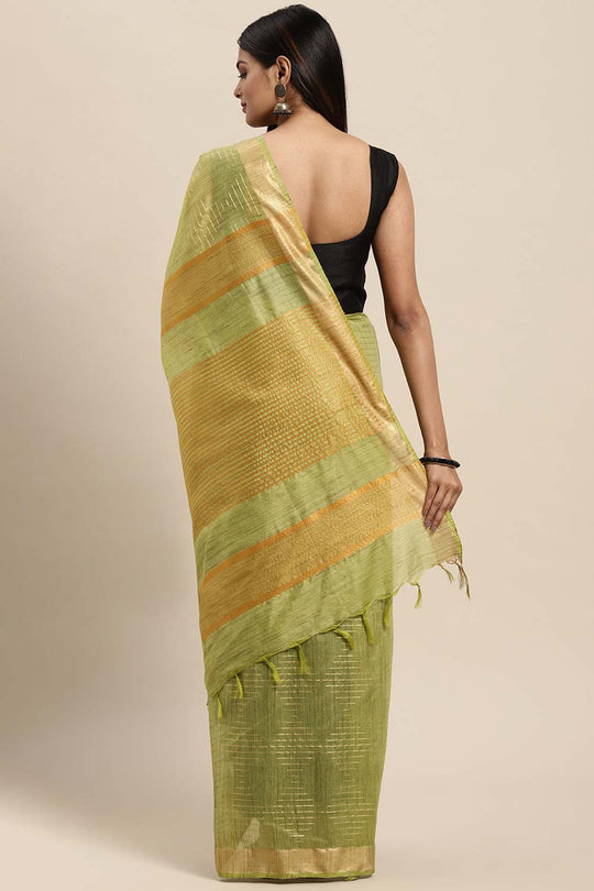 Jenny Green Silk Blend Stripe One Minute Saree