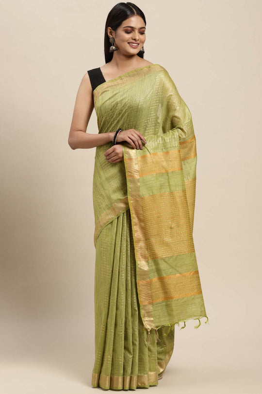 Jenny Green Silk Blend Stripe One Minute Saree