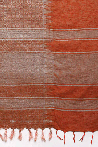 Buy Rust Zari Woven Silk Blend One Minute Saree Online - Side