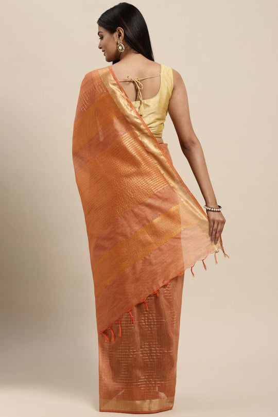 Pulki Orange Silk Blend Stripe One Minute Saree