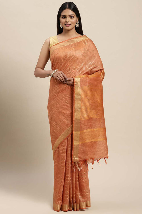 Pulki Orange Silk Blend Stripe One Minute Saree