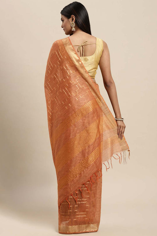 Anise Orange Silk Blend Geometric One Minute Saree