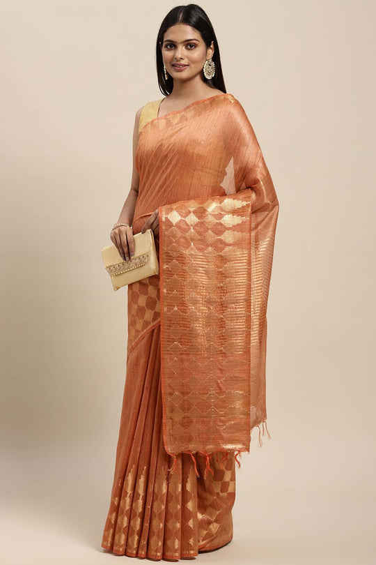 Ana Orange Silk Blend Woven One Minute Saree