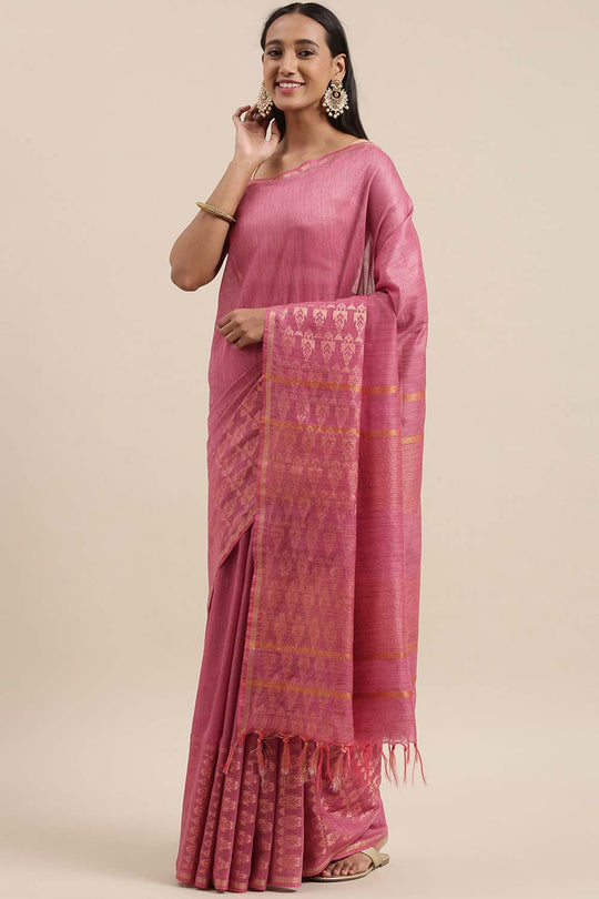 Lana Pink Silk Blend Stripe One Minute Saree
