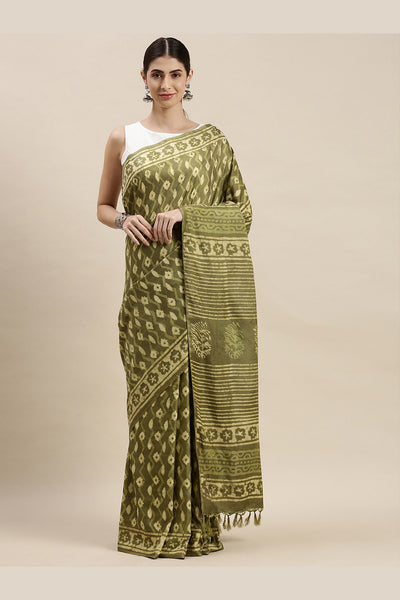 Buy Green Batik Print Art Silk One Minute Saree