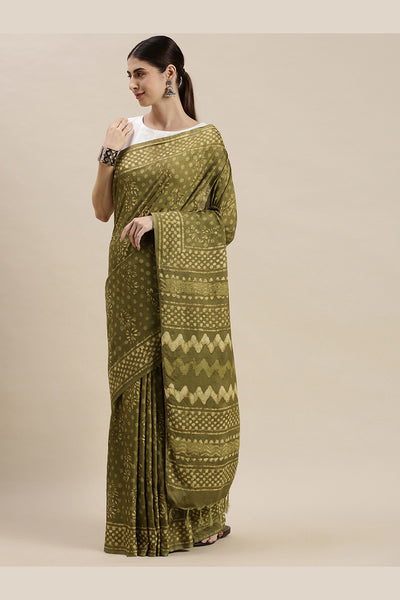 Buy Green Batik Print, Polka Dot Art Silk One Minute Saree