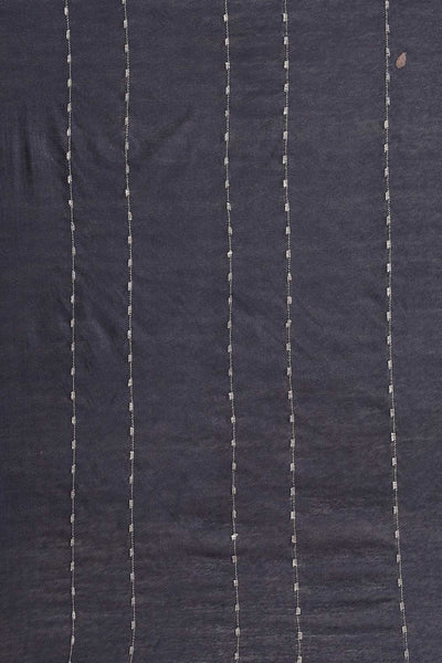 Buy Navy Blue Zari Woven Blended Silk One Minute Saree Online - Front