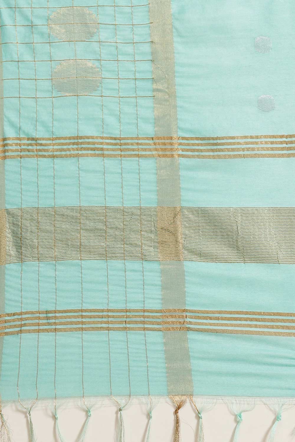 Buy Turquoise Blue Zari Woven Blended Silk One Minute Saree Online - Side