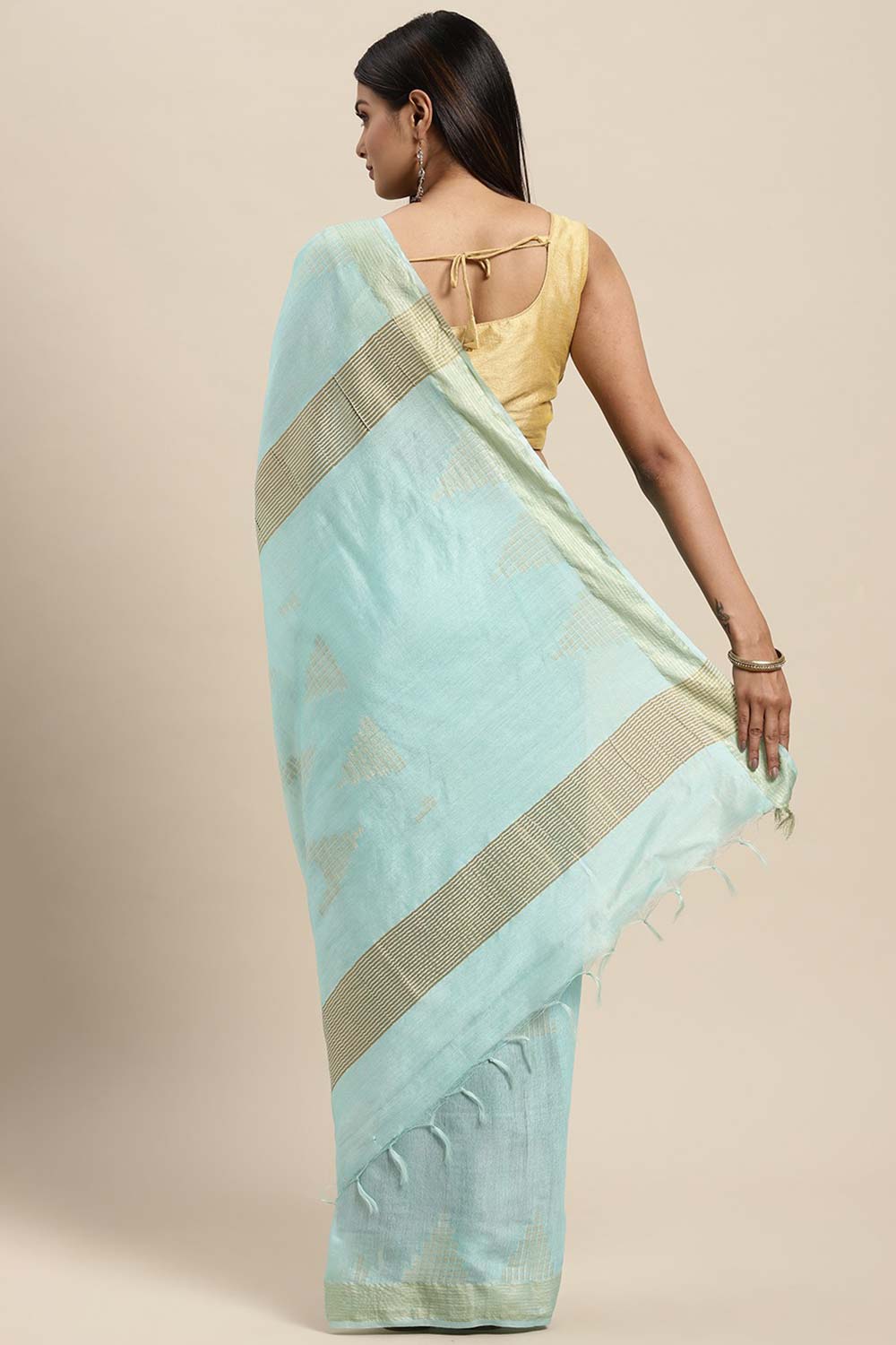 Bina Blue Silk Blend Woven One Minute Saree