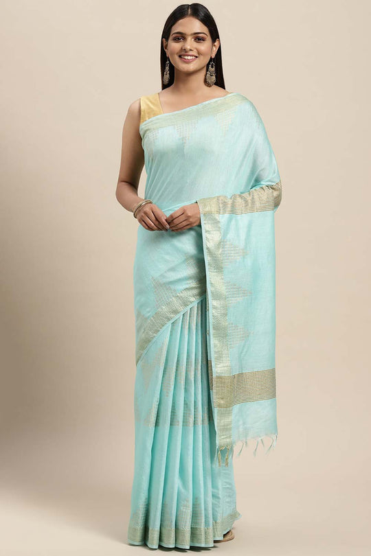 Bina Blue Silk Blend Woven One Minute Saree