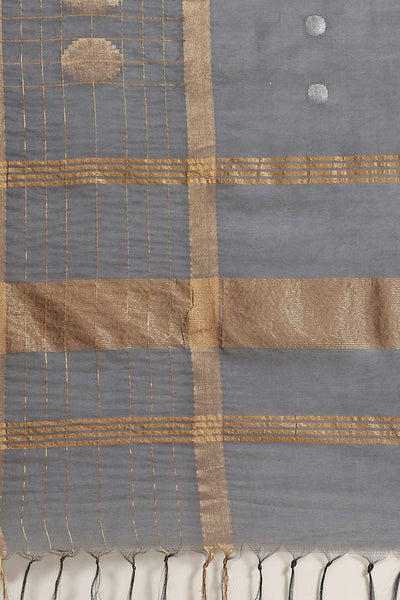 Buy Grey Zari Woven Blended Silk One Minute Saree Online - Side