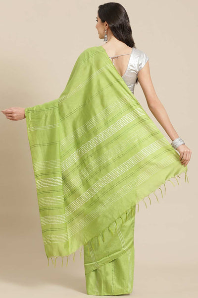 Buy Light Green Woven Blended Silk One Minute Saree Online - Back