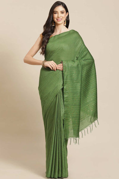 Buy Green Woven Blended Silk One Minute Saree Online