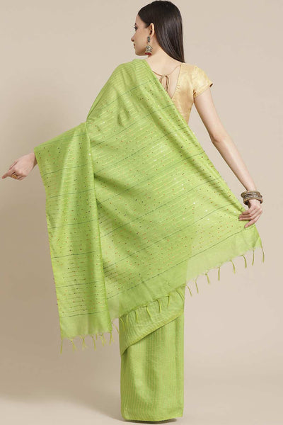Buy Green Woven Blended Silk One Minute Saree Online - Back