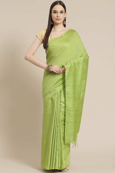 Buy Green Woven Blended Silk One Minute Saree Online
