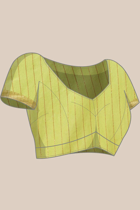 Buy Light Green Zari Woven Blended Silk One Minute Saree Online - Zoom In