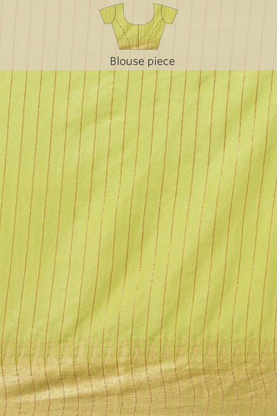 Buy Light Green Zari Woven Blended Silk One Minute Saree Online - Zoom Out