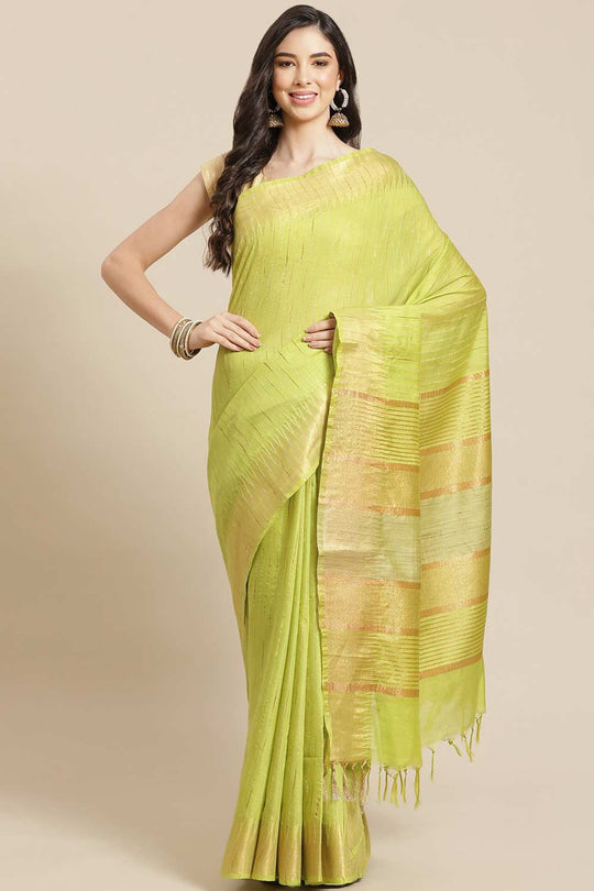 Buy Light Green Zari Woven Blended Silk One Minute Saree Online