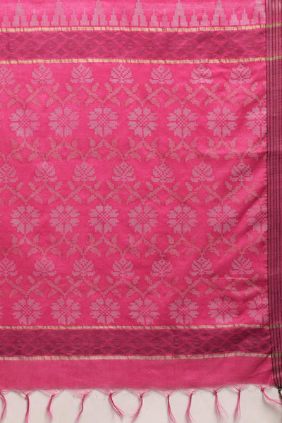 Buy Pink Zari Woven Blended Silk One Minute Saree Online - Side
