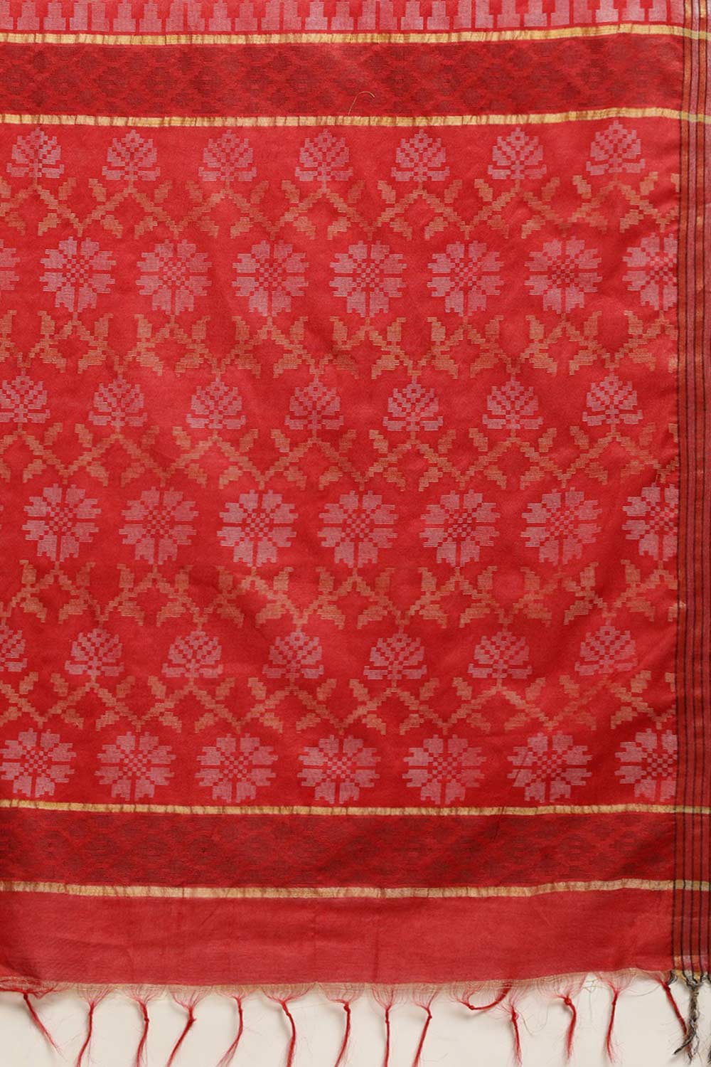 Buy Red Zari Woven Blended Silk One Minute Saree Online - Side