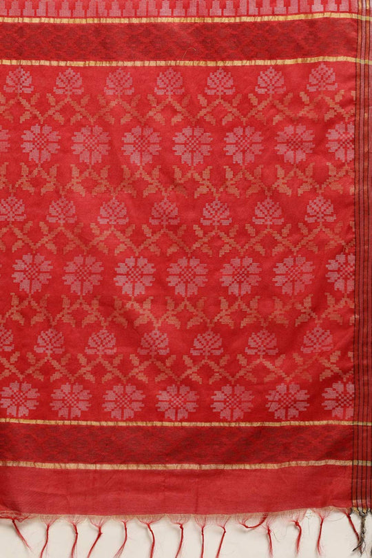 Buy Red Zari Woven Blended Silk One Minute Saree Online - Side