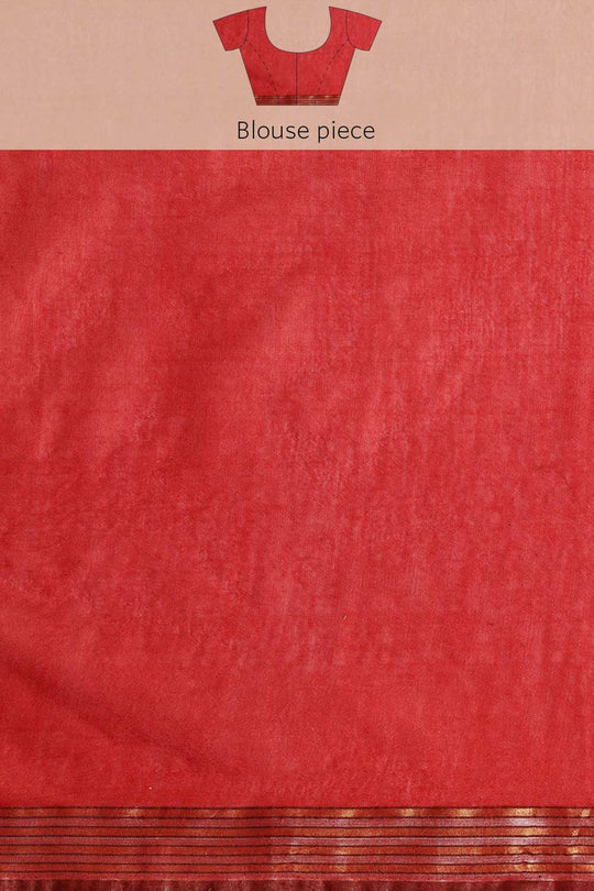 Buy Red Zari Woven Blended Silk One Minute Saree Online - Zoom Out