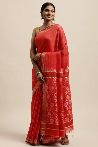 Buy Red Zari Woven Blended Silk One Minute Saree Online