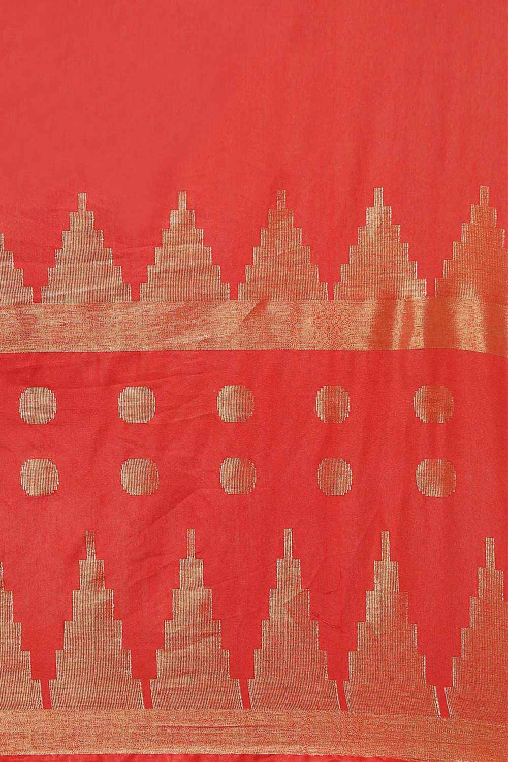 Buy Red Zari Woven Blended Silk One Minute Saree Online - Front