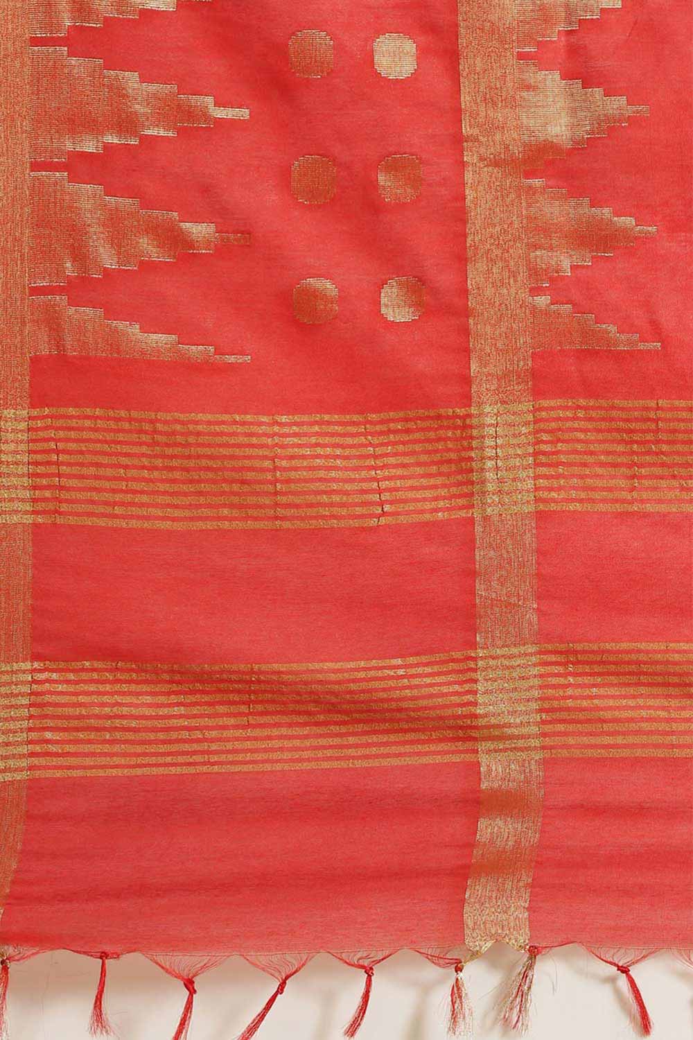 Buy Red Zari Woven Blended Silk One Minute Saree Online - Side