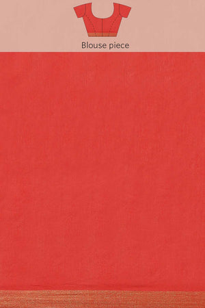 Buy Red Zari Woven Blended Silk One Minute Saree Online - Zoom Out