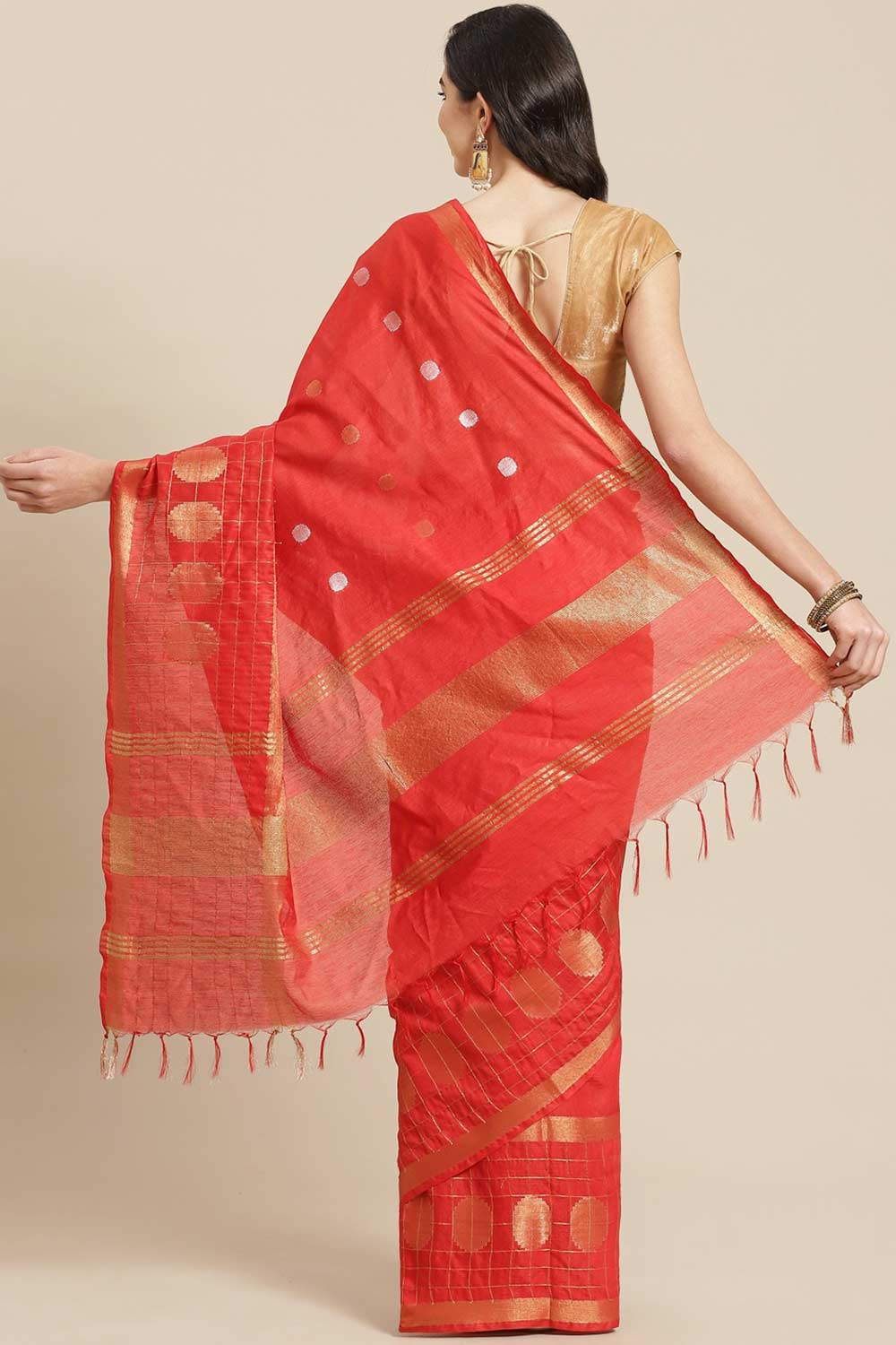 Buy Red Zari Woven Blended Silk One Minute Saree Online