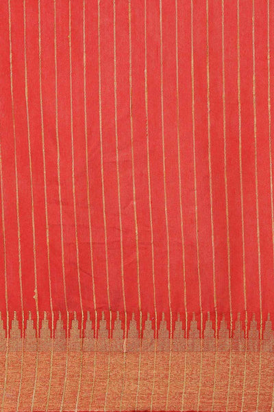 Buy Red Zari Woven Blended Silk One Minute Saree Online - Front