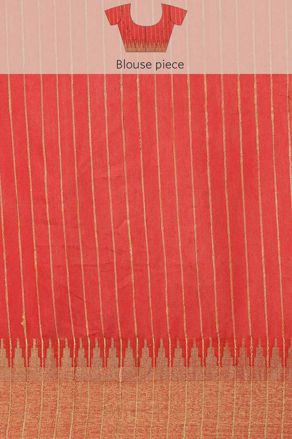 Buy Red Zari Woven Blended Silk One Minute Saree Online - Zoom Out