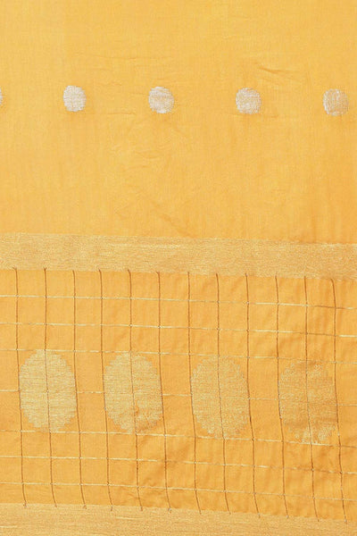 Buy Yellow Zari Woven Blended Silk One Minute Saree Online - Front